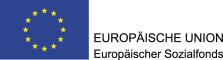 Emblem des Europäischen Sozialfonds, links die Flagge der EU, rechts der Schriftzug "EUROPÄISCHE UNION - Europäischer Sozialfonds".